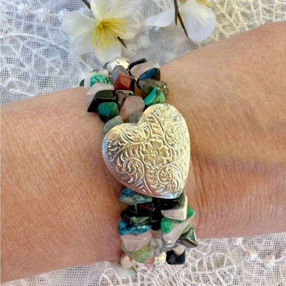 Artisan Crafted Heart & Tumbled Gemstone Bracelet - Picture 16 of 16